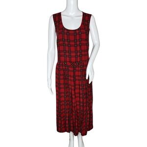 KDK Designs Dress Womens XL Black‎ Red Plaid Midi Classic Preppy Cabin Vintage